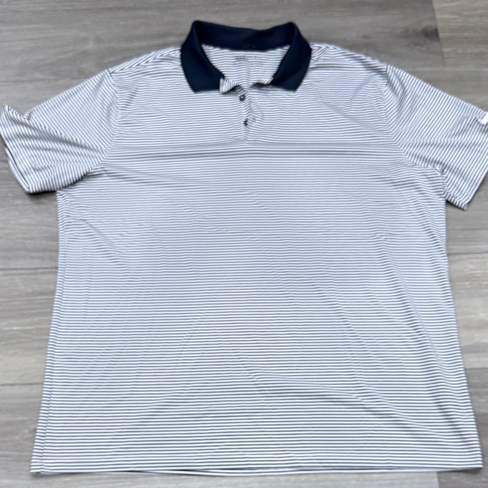 Nike DRI-FIT Men's Striped Polo Shirt - Navy and White, XXL